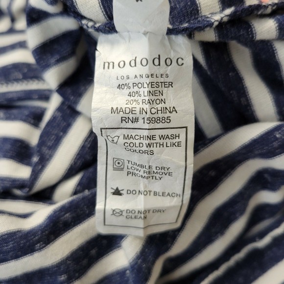 Mododoc Los Angeles Blue & White Striped Boho Color Block Sleeve Top Sz Large - Picture 8 of 8